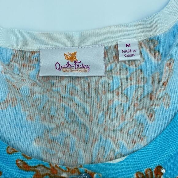 Quacker Factory Sweater Medium Coral Seahorse Ocean Coastal Grandma Colorful - Picture 2 of 6